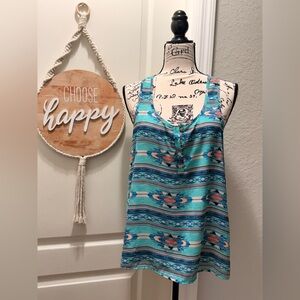 Pink Rose Turquoise and Coral Patterned Tank Top